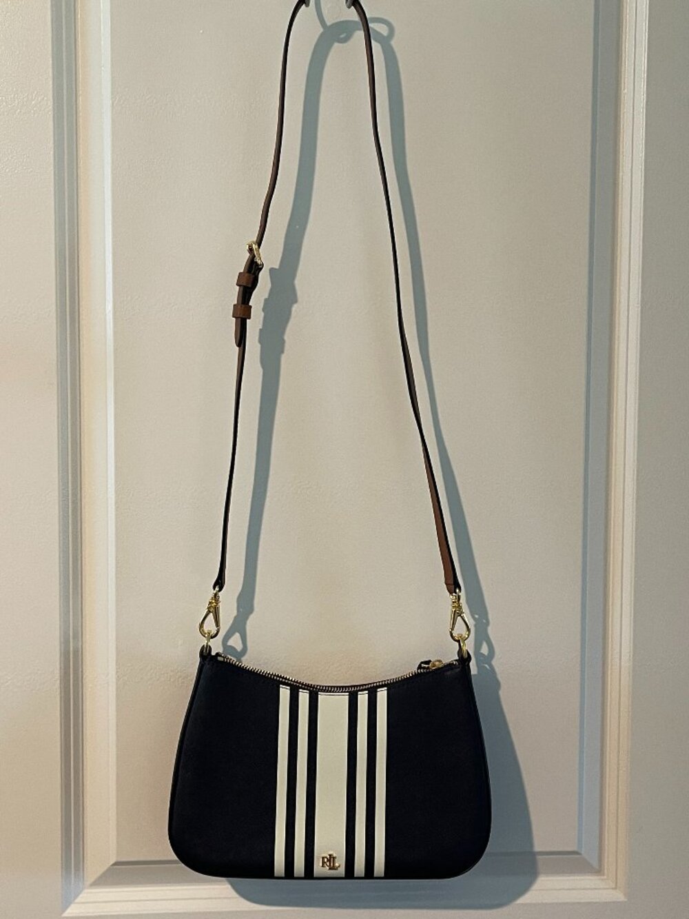*Rare* NWOT Lauren Ralph Lauren Striped Leather Medium Danni Bag - Picture 12 of 12